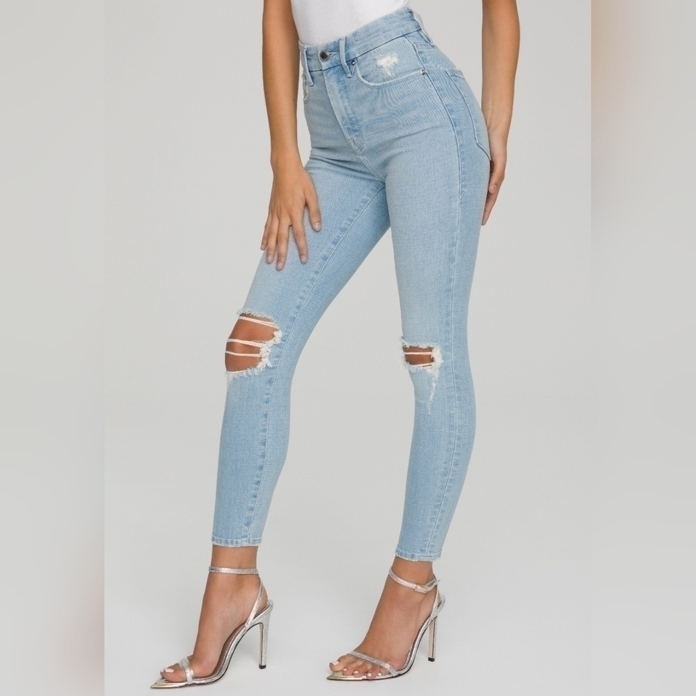 Good American Blue Distressed Skinny High Waist Jeans Size 2‎